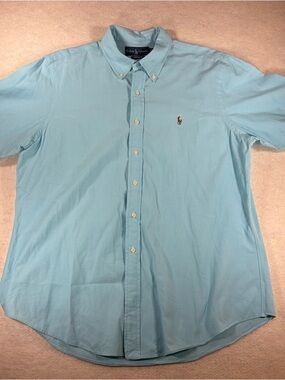 Ralph Lauren Custom Fit Short Sleeve Button Down Shirt Light Blue XL